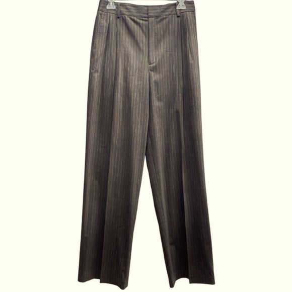 Linda Allard Ellen Tracy Pants - Women’s Pinstripe Wide-Leg Trousers - Gray
